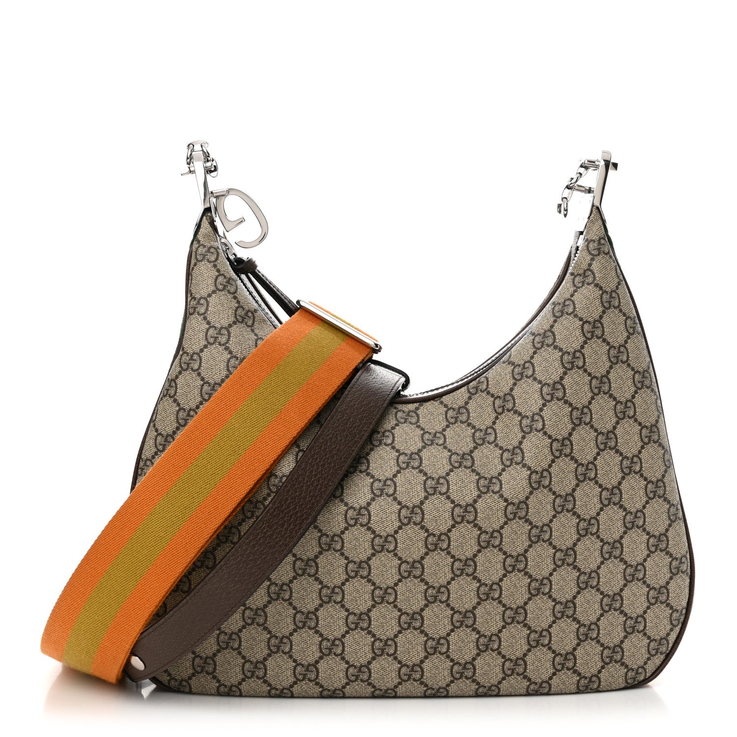 Gucci GG Supreme Monogram Textured Calfskin Web Large Attache Shoulder Bag Beige Ebony New Acero 1 of 10