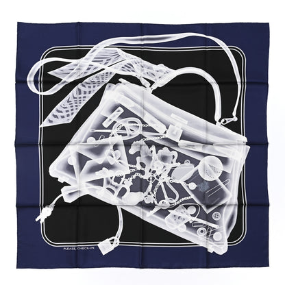 Hermes Silk Please Check In Scarf 90 Marine Black White 1 of 6