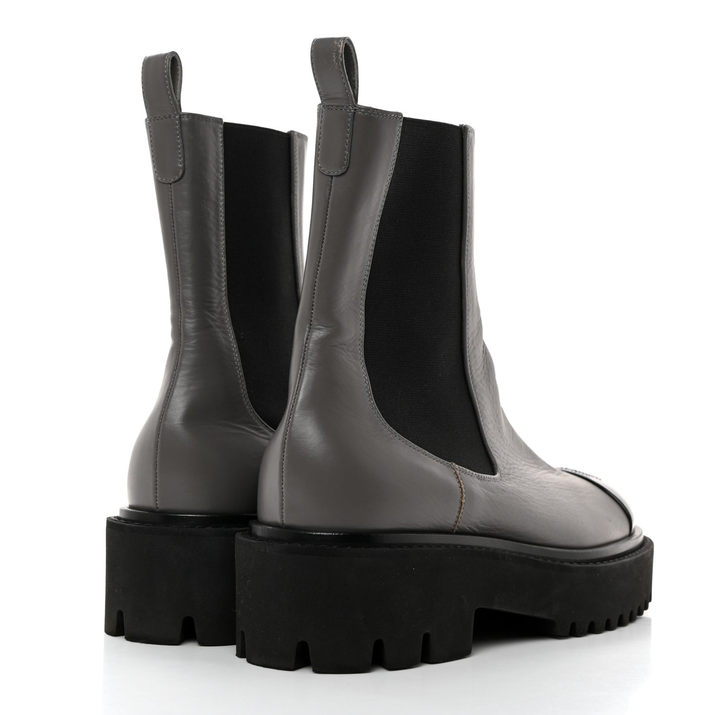 Crumpled Calfskin Patent Cap Toe Short Boots 38 Dark Grey Black