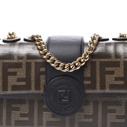 Fendi Glazed Fabric Vitello Century FF 1974 Stamp Patch Mini Double F Crossbody Bag Mogano Panna Black 10 of 10
