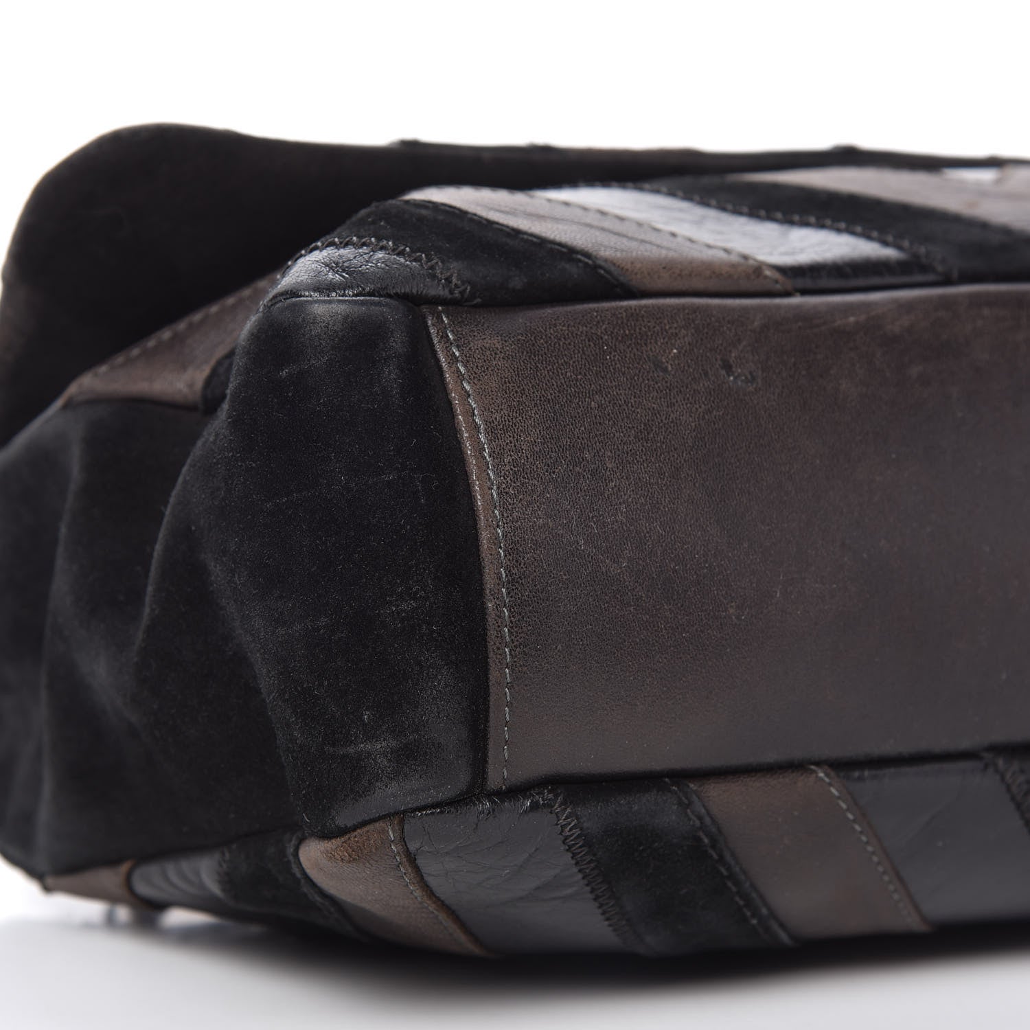Chanel Suede Lambskin Glazed Calfskin Lady Vintage Chevron Flap Black Brown 6 of 10