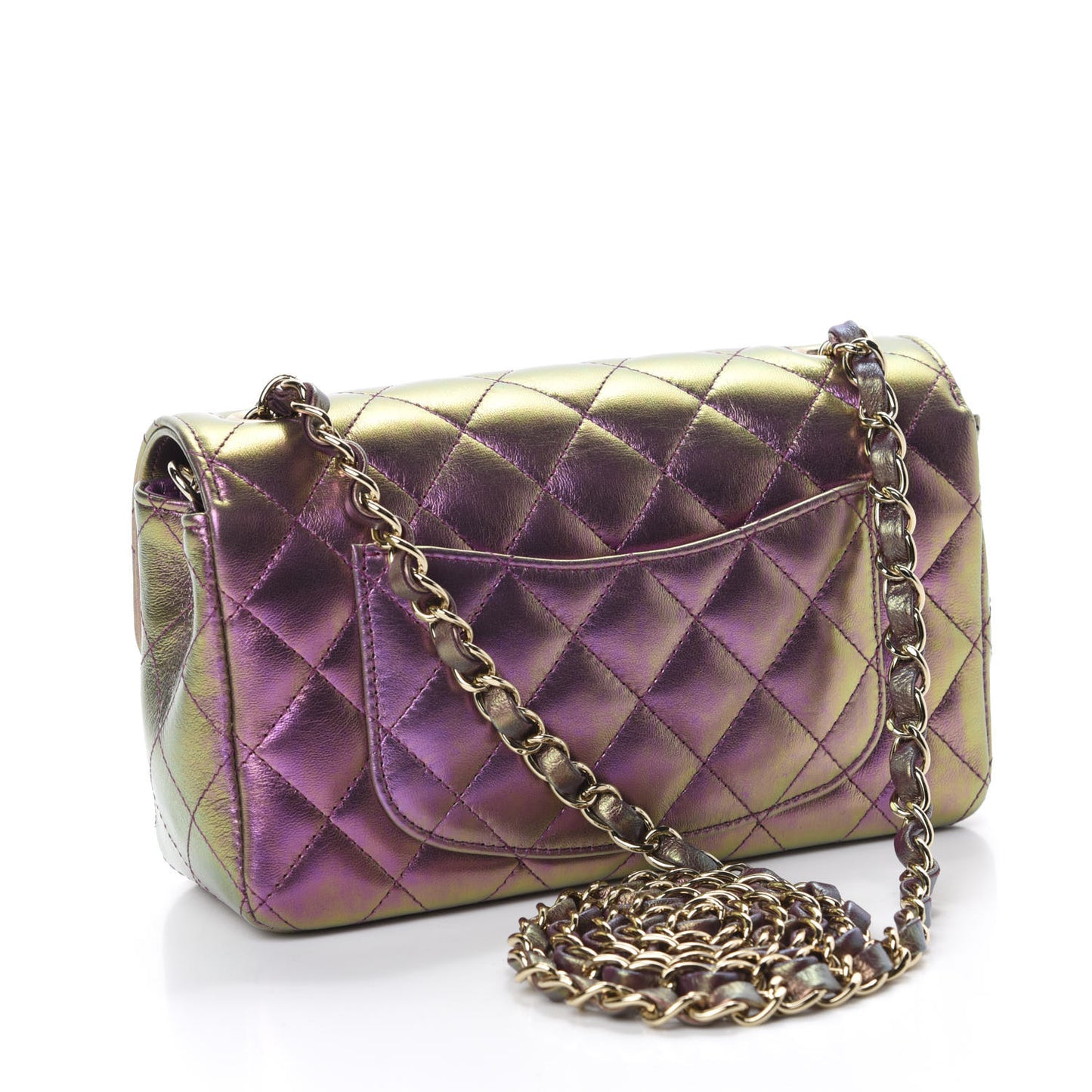 Iridescent Lambskin Quilted Mini Rectangular Flap Purple