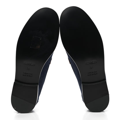 Hermes Denim Canvas Calfskin Womens Destin Loafer 36 Bleu Brut Gold 5 of 9