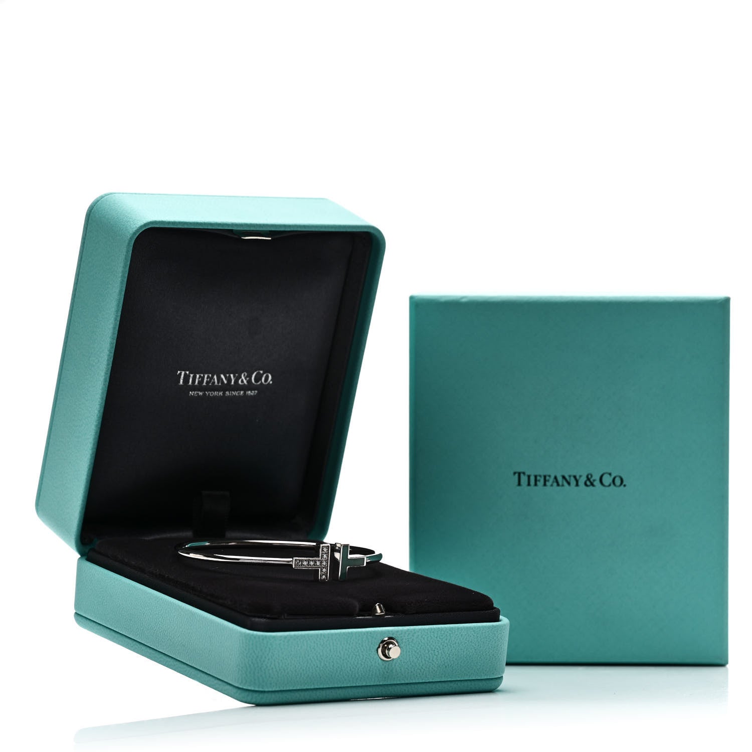 Tiffany 18K White Gold Diamond Turquoise T Wire Bracelet 4 of 4