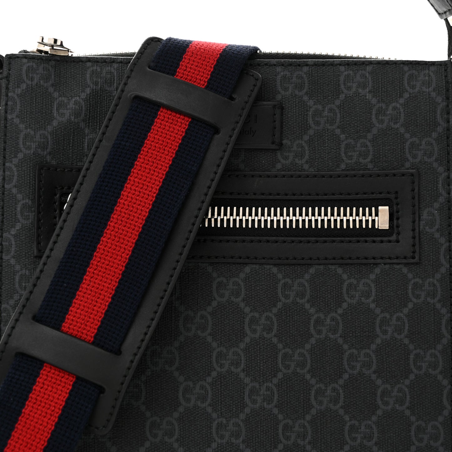 GG Supreme Monogram Web Small Flat Messenger Bag Black Grey