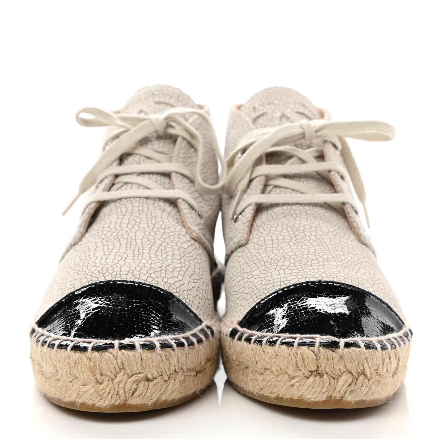 Crackled Calfskin High Top Espadrilles 39 Light Beige Black