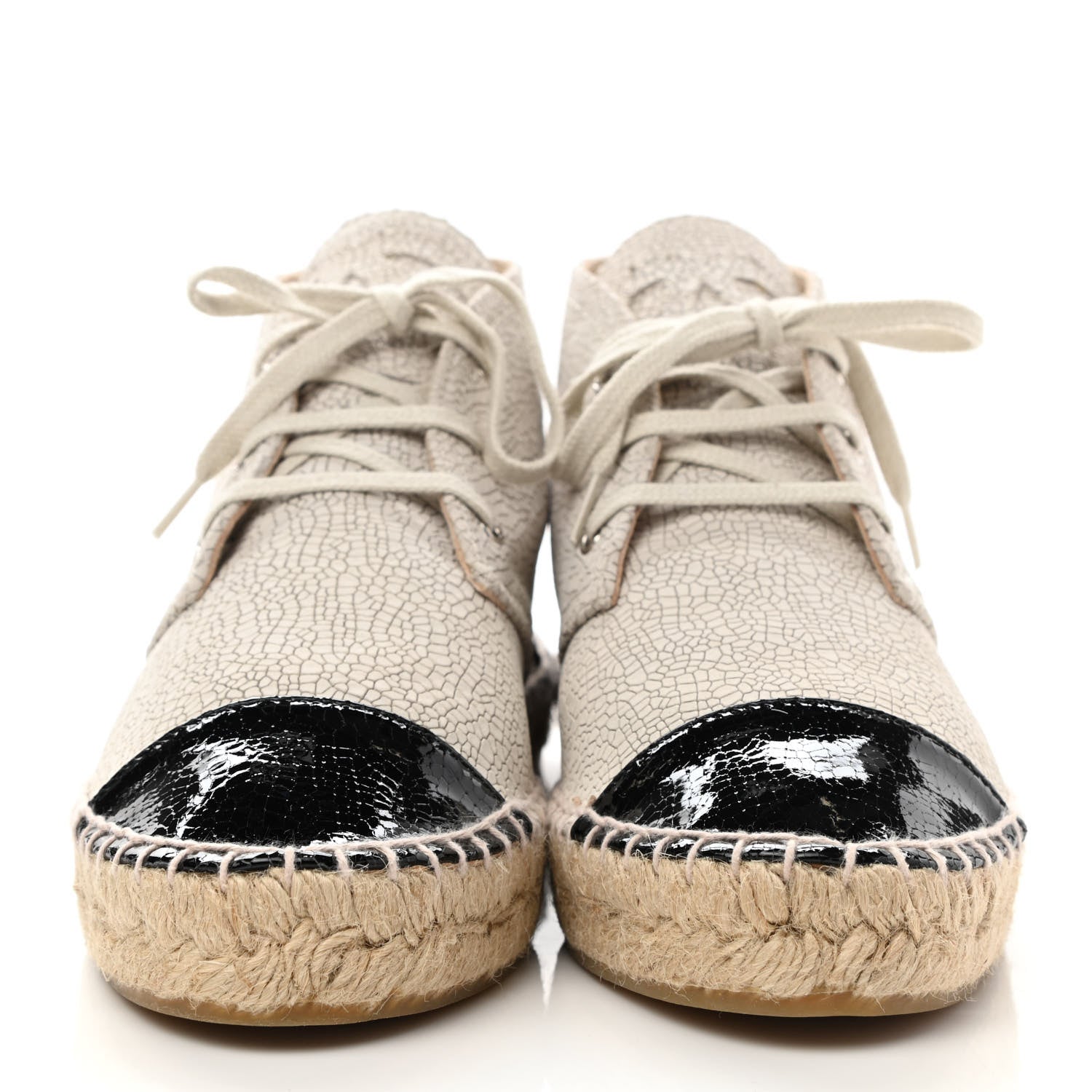 Chanel Crackled Calfskin High Top Espadrilles 39 Light Beige Black 2 of 9