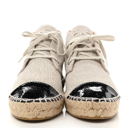 Chanel Crackled Calfskin High Top Espadrilles 39 Light Beige Black 2 of 9