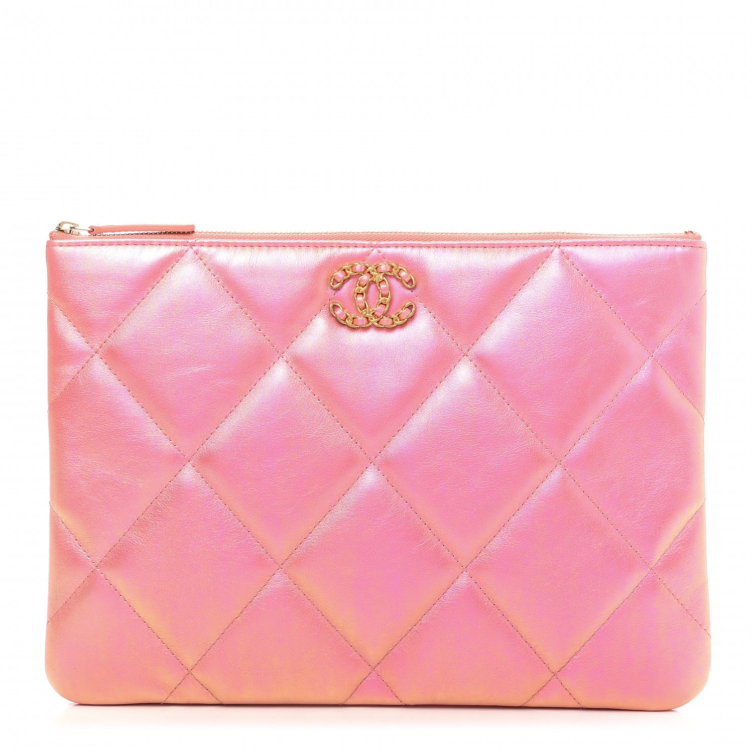 Chanel Iridescent Calfskin Quilted Large 19 Pouch Pink 1 of 10