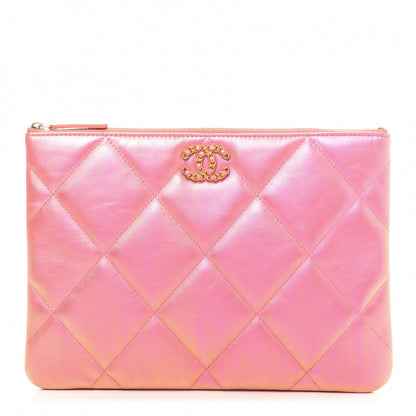Chanel Iridescent Calfskin Quilted Large 19 Pouch Pink 1 of 10