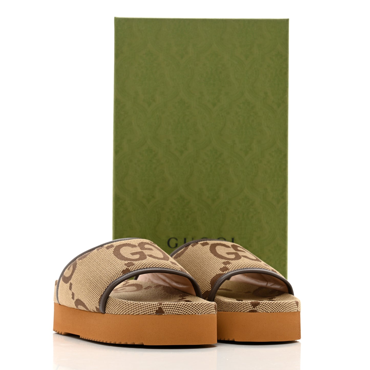 Monogram Jumbo GG Nappa Samoa Platform 40mm Slide Sandals 38 Camel Ebony New Acero