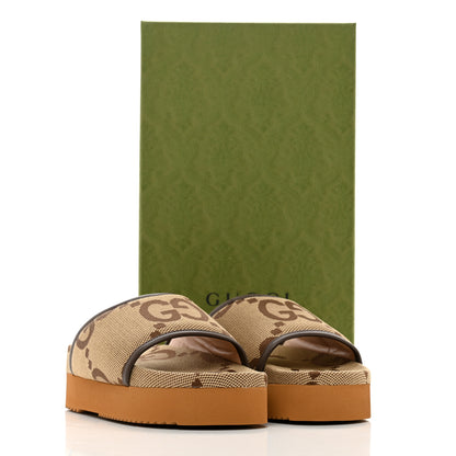 Gucci Monogram Jumbo GG Nappa Samoa Platform 40mm Slide Sandals 38 Camel Ebony New Acero 9 of 9