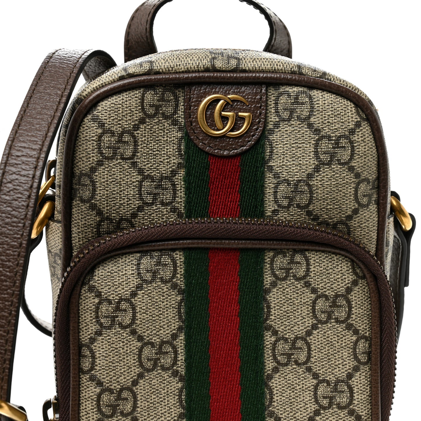 GG Supreme Monogram Web Mini Ophidia Double Zip Messenger Bag Beige New Acero