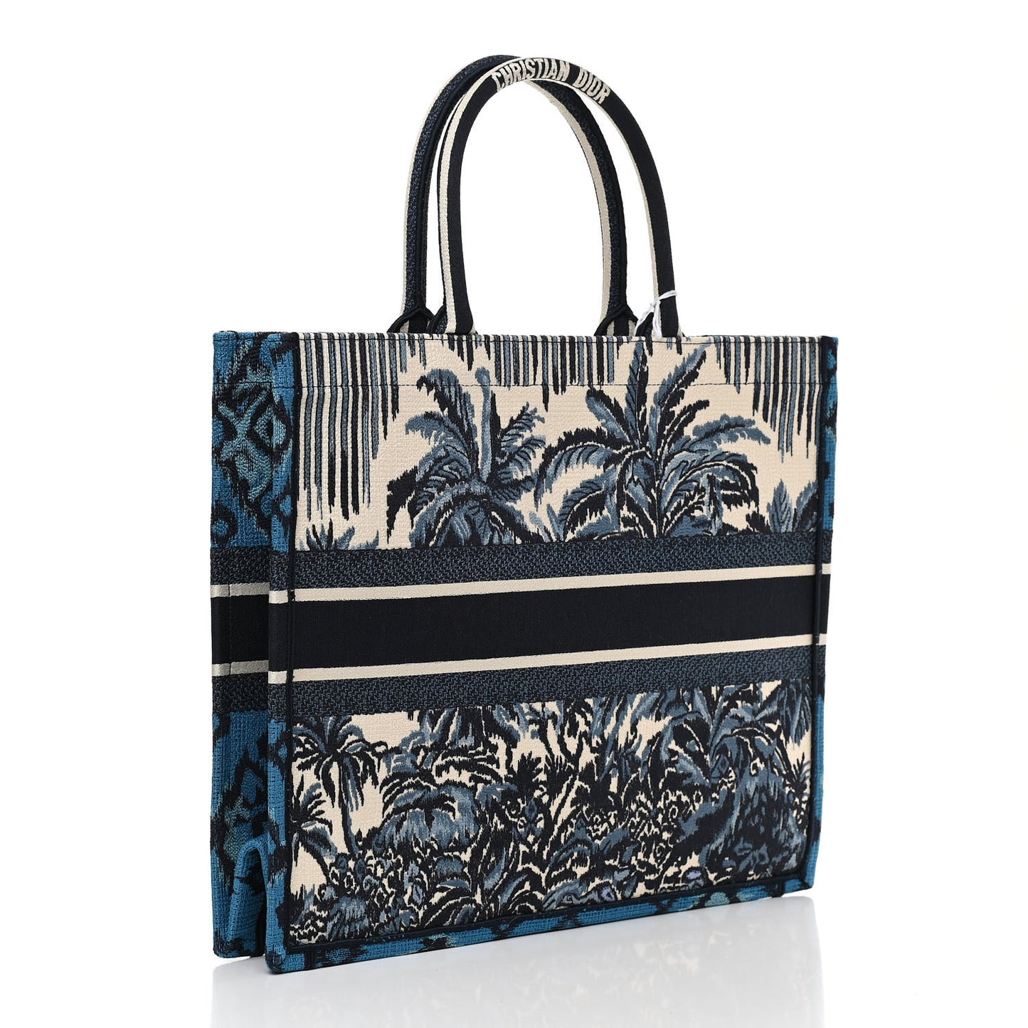 Canvas Embroidered Large Palm Tree Toile De Jouy Book Tote Blue Multicolor