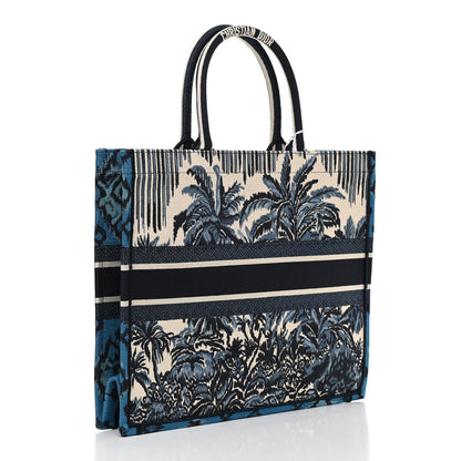 Christian Dior Canvas Embroidered Large Palm Tree Toile De Jouy Book Tote Blue Multicolor 3 of 10