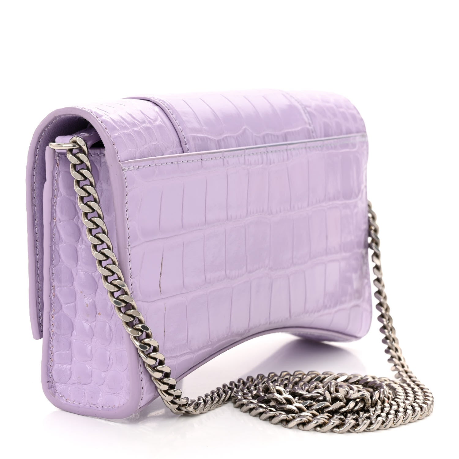 Balenciaga Shiny Calfskin Crocodile Embossed Hourglass Chain Bag Lilac 3 of 10