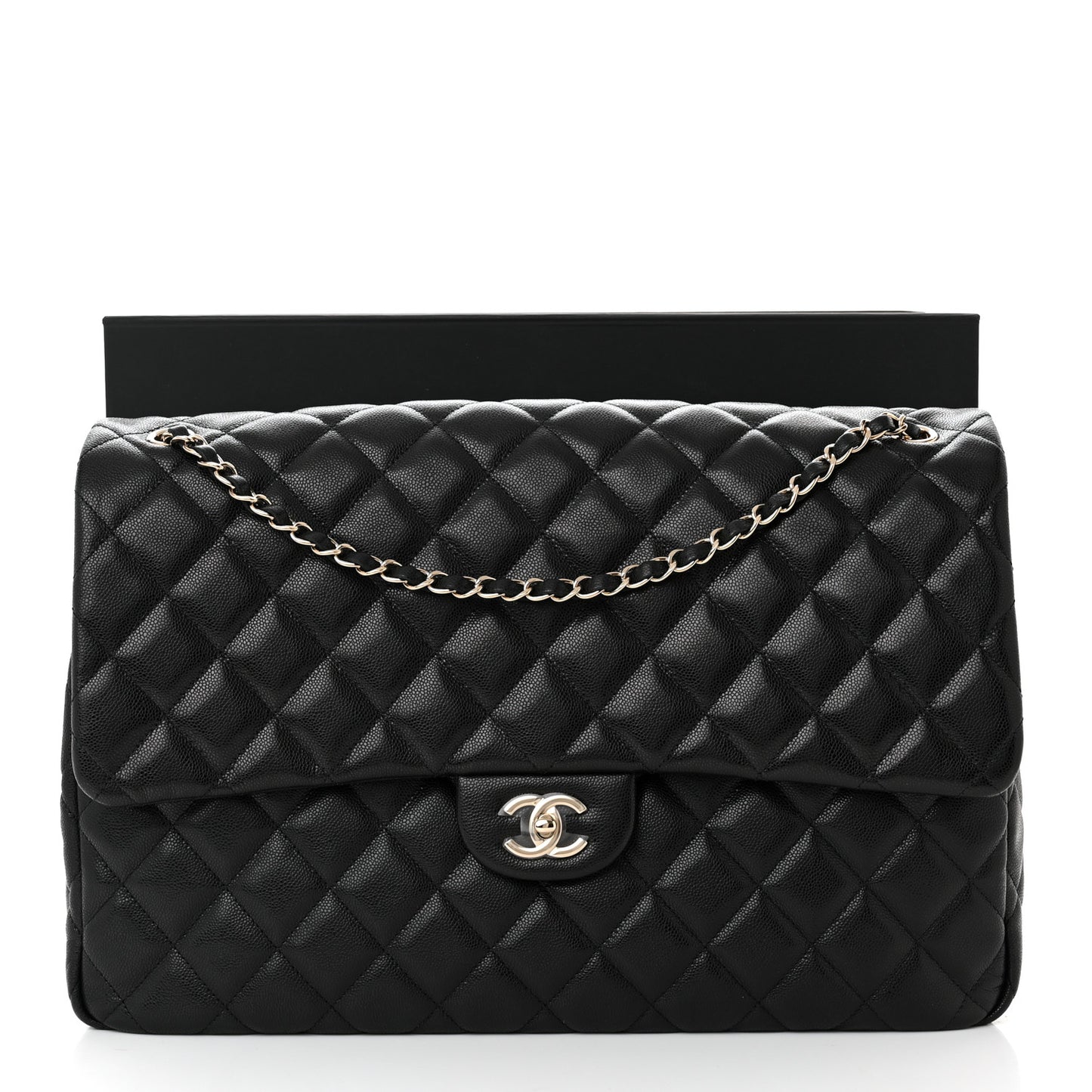 Caviar Quilted XXL Travel Flap Bag Black
