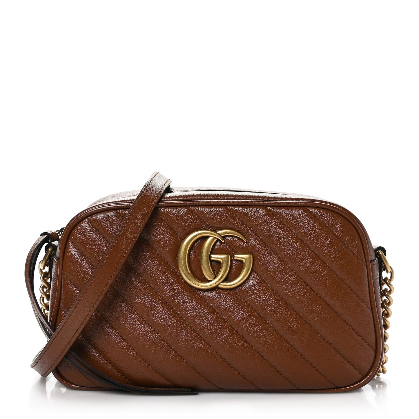 Glazed Calfskin Matelasse Diagonal Small GG Marmont Chain Shoulder Bag Cuir