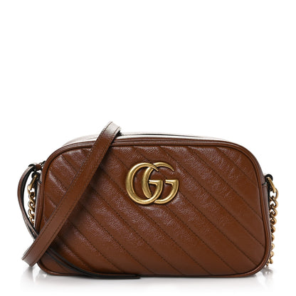 Gucci Glazed Calfskin Matelasse Diagonal Small GG Marmont Chain Shoulder Bag Cuir 1 of 9