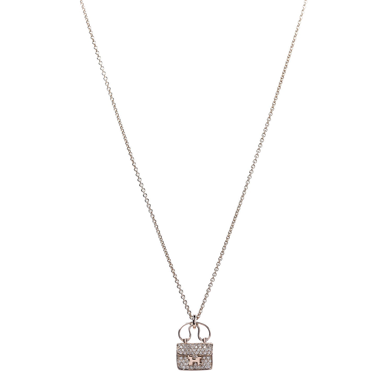 Hermes 18K Rose Gold Diamond Constance Amulette Pendant Necklace 1 of 7