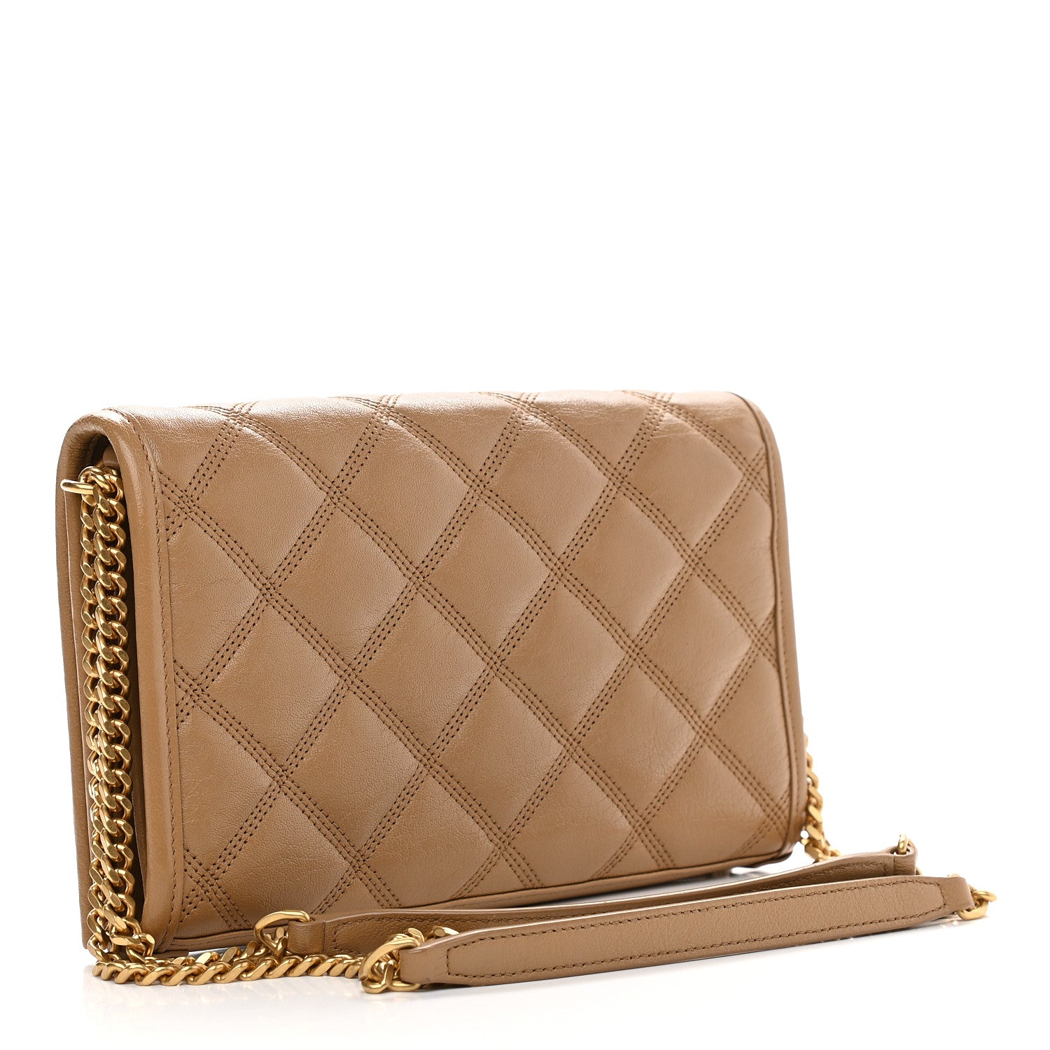 Saint Laurent Lambskin Diamond Quilted Becky Chain Wallet Gold Sand 3 of 10