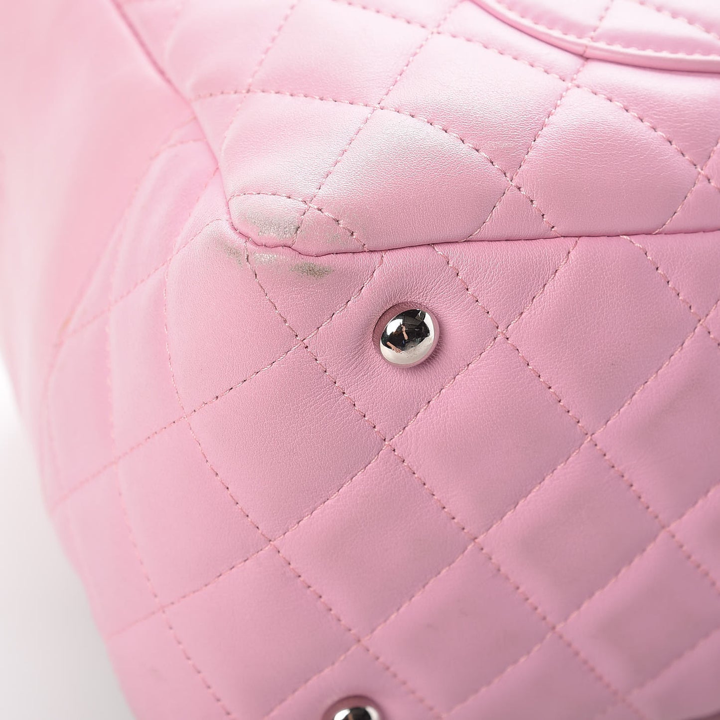 Calfskin Quilted Large Cambon Bowler Pink Black