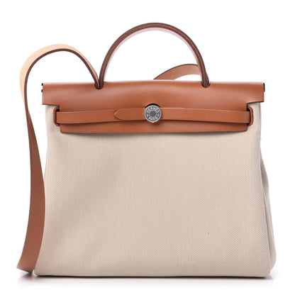 Hermes Military Toile Vache Hunter Herbag Zip Retourne 31 PM Beton Fauve 3 of 11