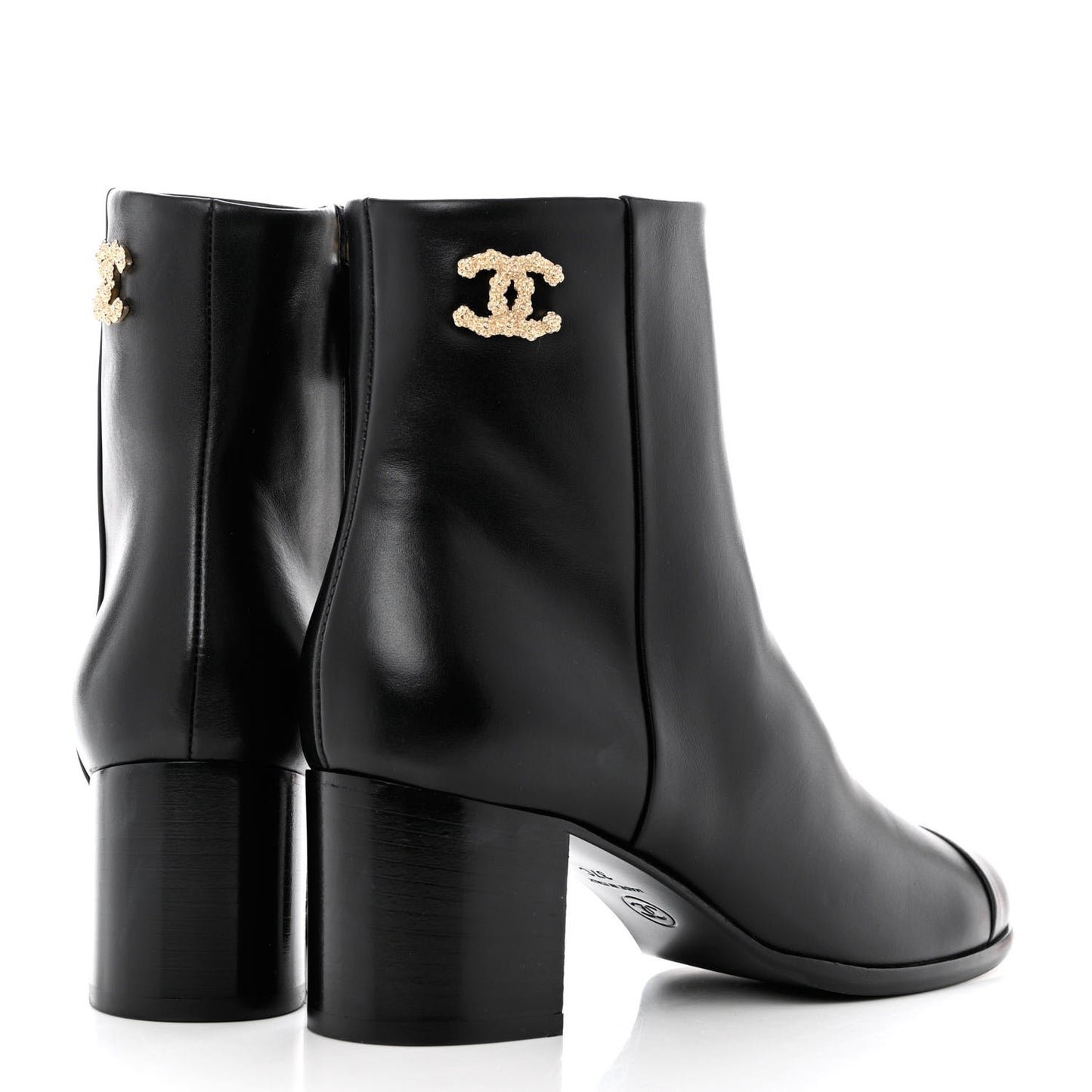 Calfskin CC Ankle Boots 37 Black