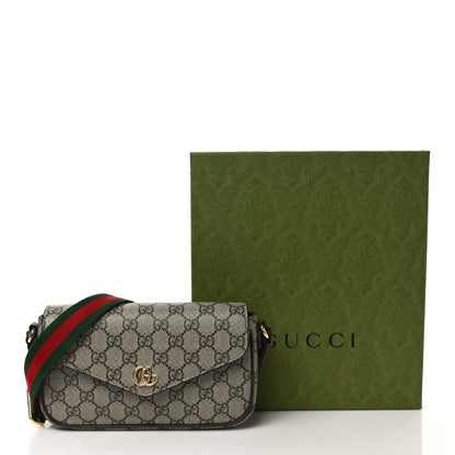 Gucci GG Supreme Monogram Textured Dollar Calfskin Web Mini Ophidia Envelope Shoulder Bag Beige Ebony 9 of 9