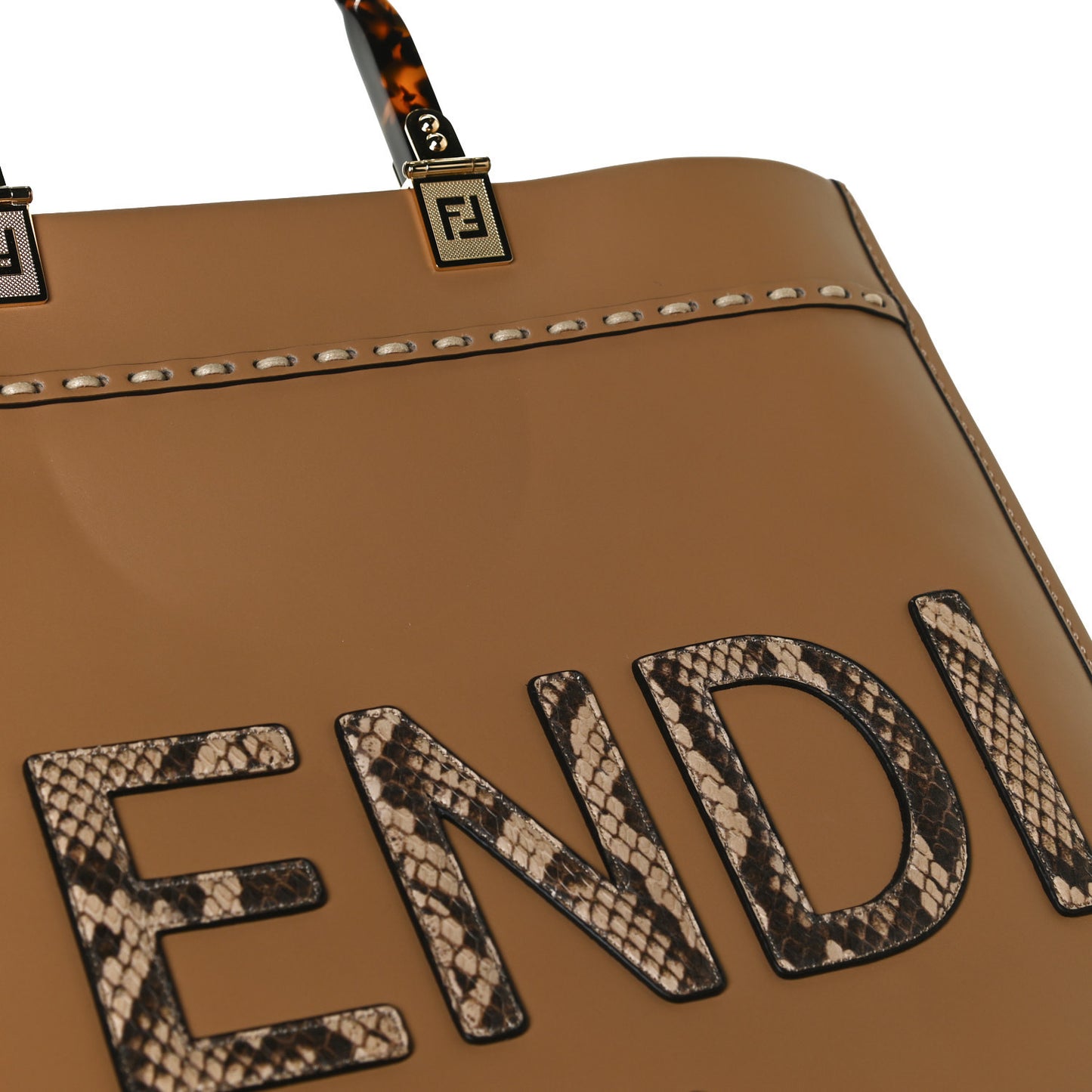 Vitello King Plexiglass Elaphe Python Print Logo Medium Fendi Sunshine Shopper Tote Miele Scuro Makeup