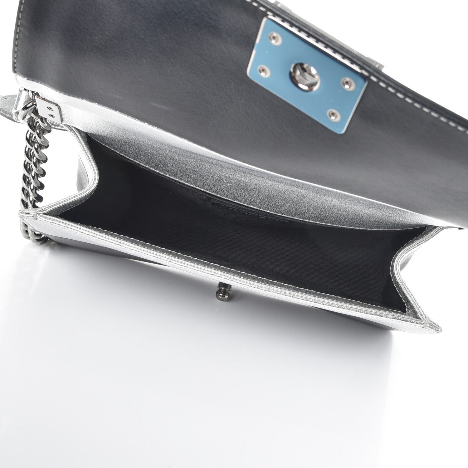 Chanel Metallic Goatskin Calfskin Medium Boy Flap Silver Black 6 of 9