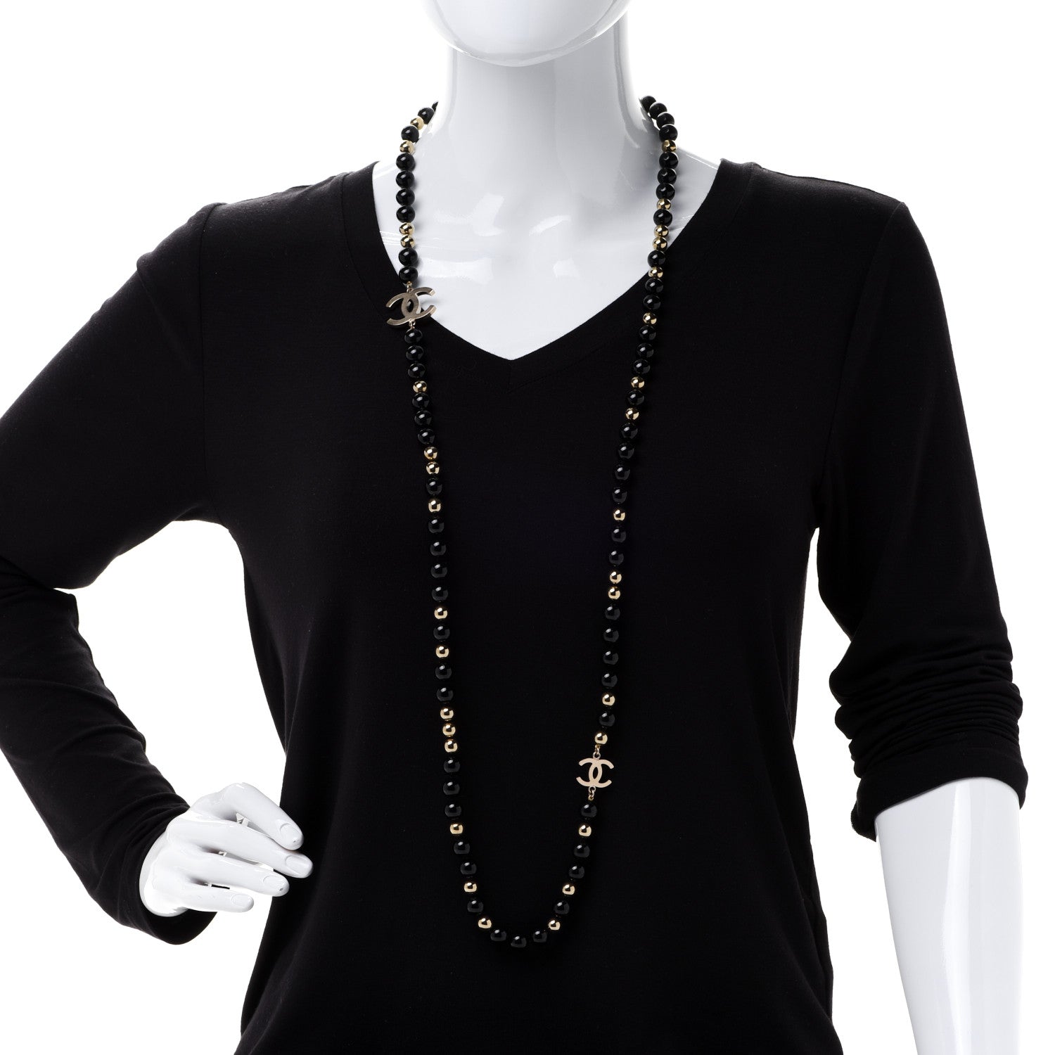 Chanel Beaded CC Long Necklace Black Gold 2 of 5