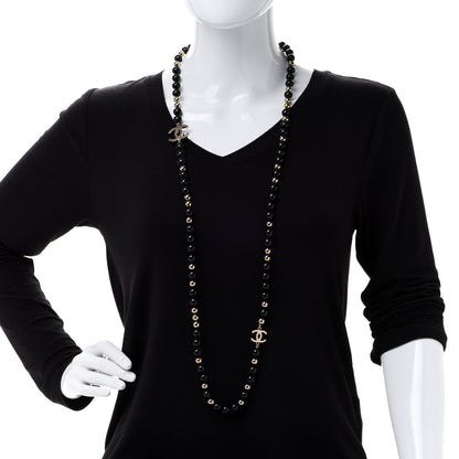 Chanel Beaded CC Long Necklace Black Gold 2 of 5