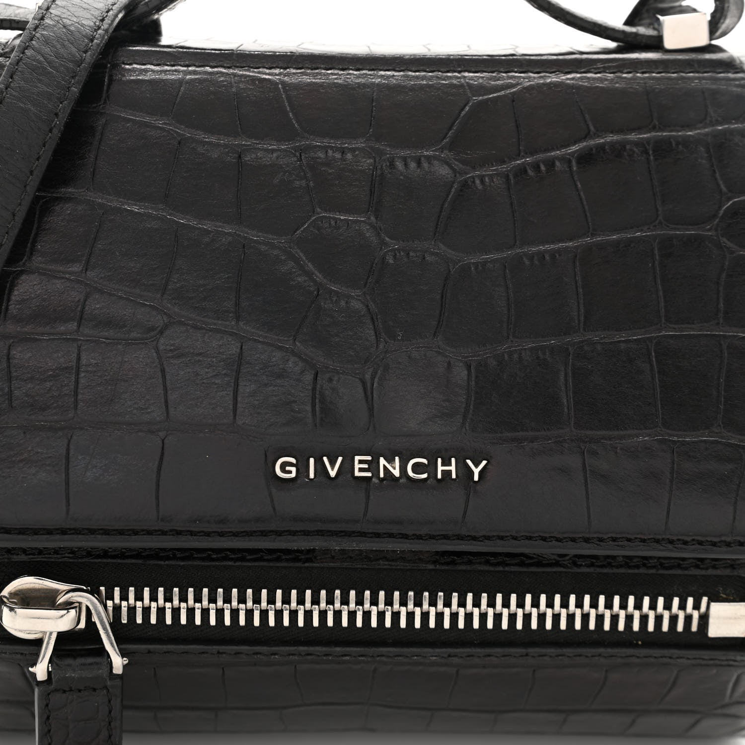 Givenchy Calfskin Crocodile Embossed Mini Pandora Box Crossbody Bag Black 8 of 14