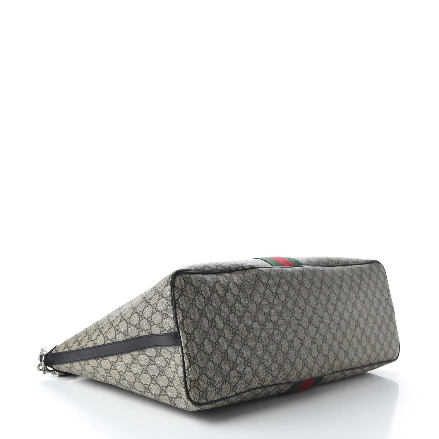 Gucci GG Supreme Monogram Web Large Zippered Tote Beige Black 4 of 10