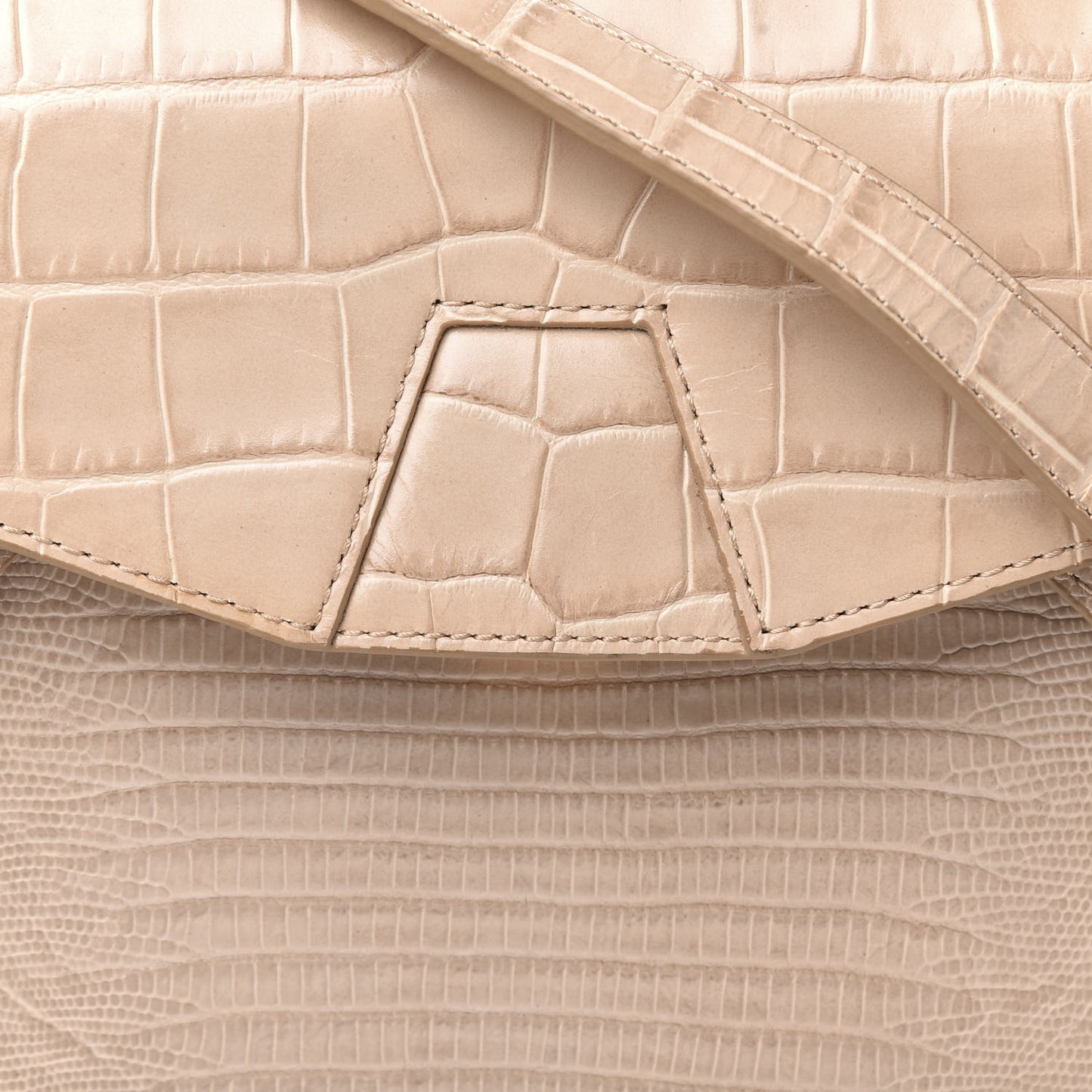 Crocodile Lizard Embossed Calfskin Tri-Fold Shoulder Bag Almond