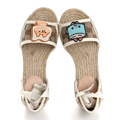 Gucci Monogram Patches Ankle Wrap Platform 35/120mm Espadrille Wedges 35 Beige White 2 of 12