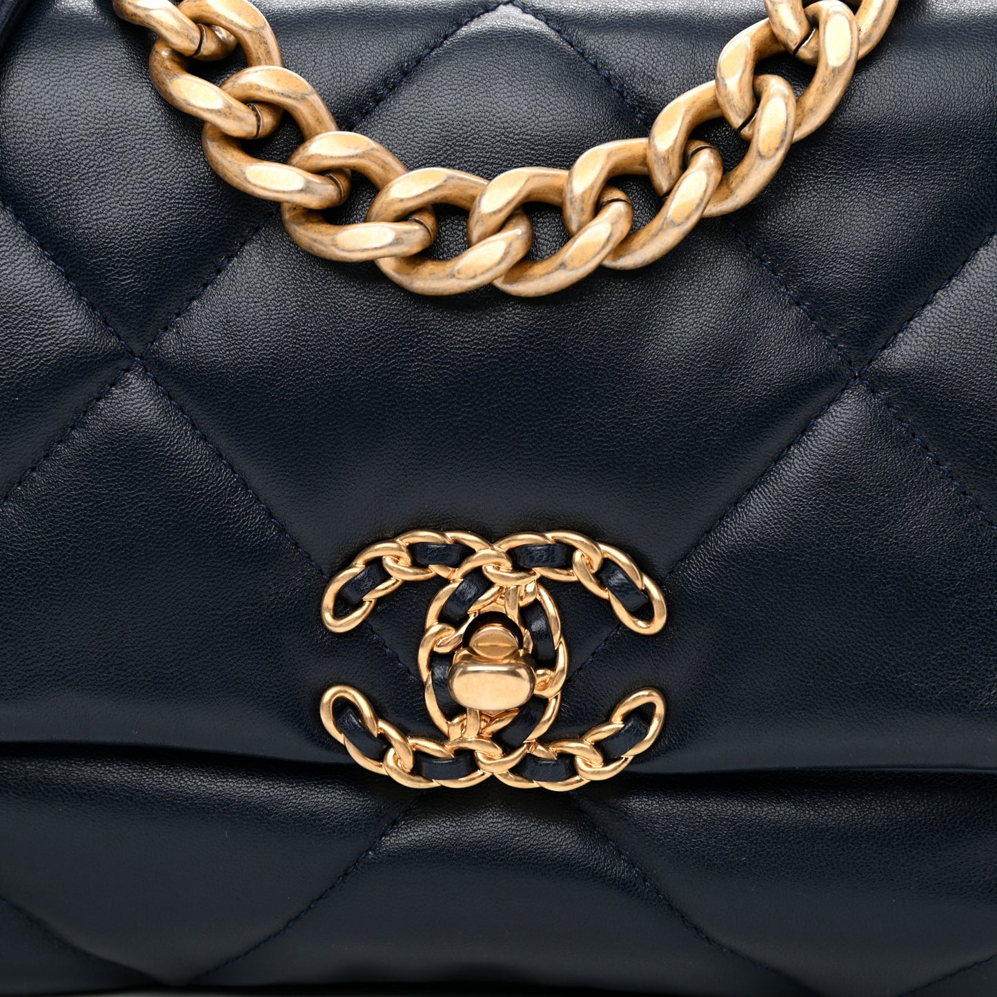 Goatskin Quilted Medium Chanel 19 Flap Navy Blue