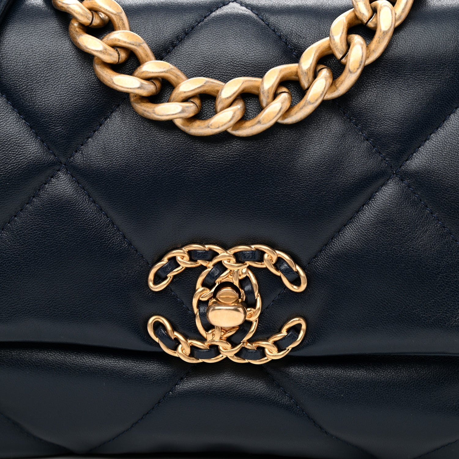 Chanel Goatskin Quilted Medium Chanel 19 Flap Navy Blue 8 of 10