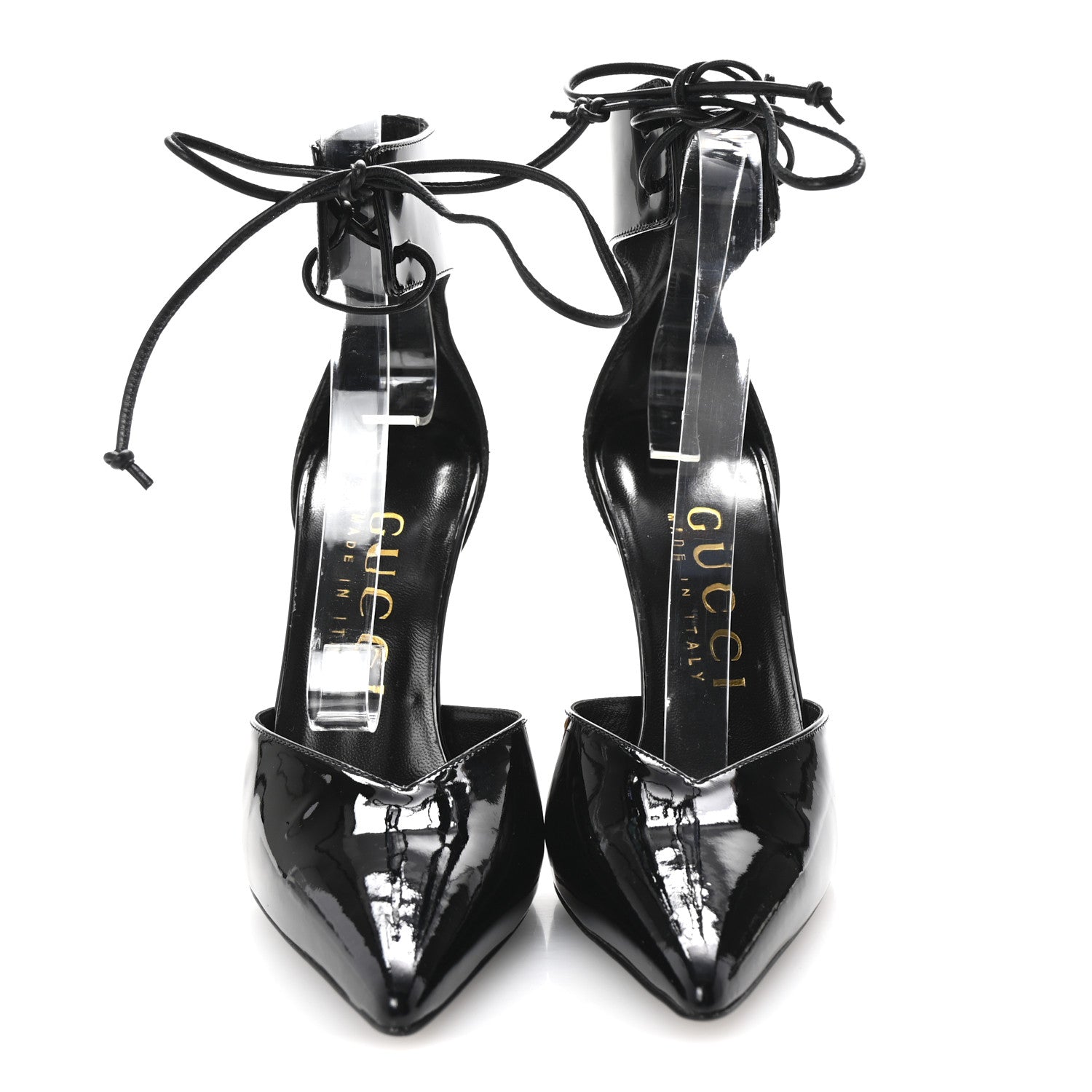 Gucci Vitello Vernice Soft Nappa Priscilla Ankle Cuff Pumps 37.5 Black 3 of 10