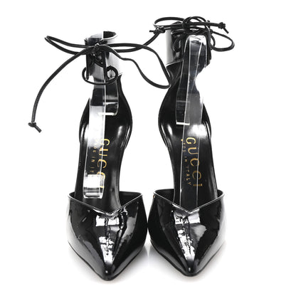 Gucci Vitello Vernice Soft Nappa Priscilla Ankle Cuff Pumps 37.5 Black 3 of 10