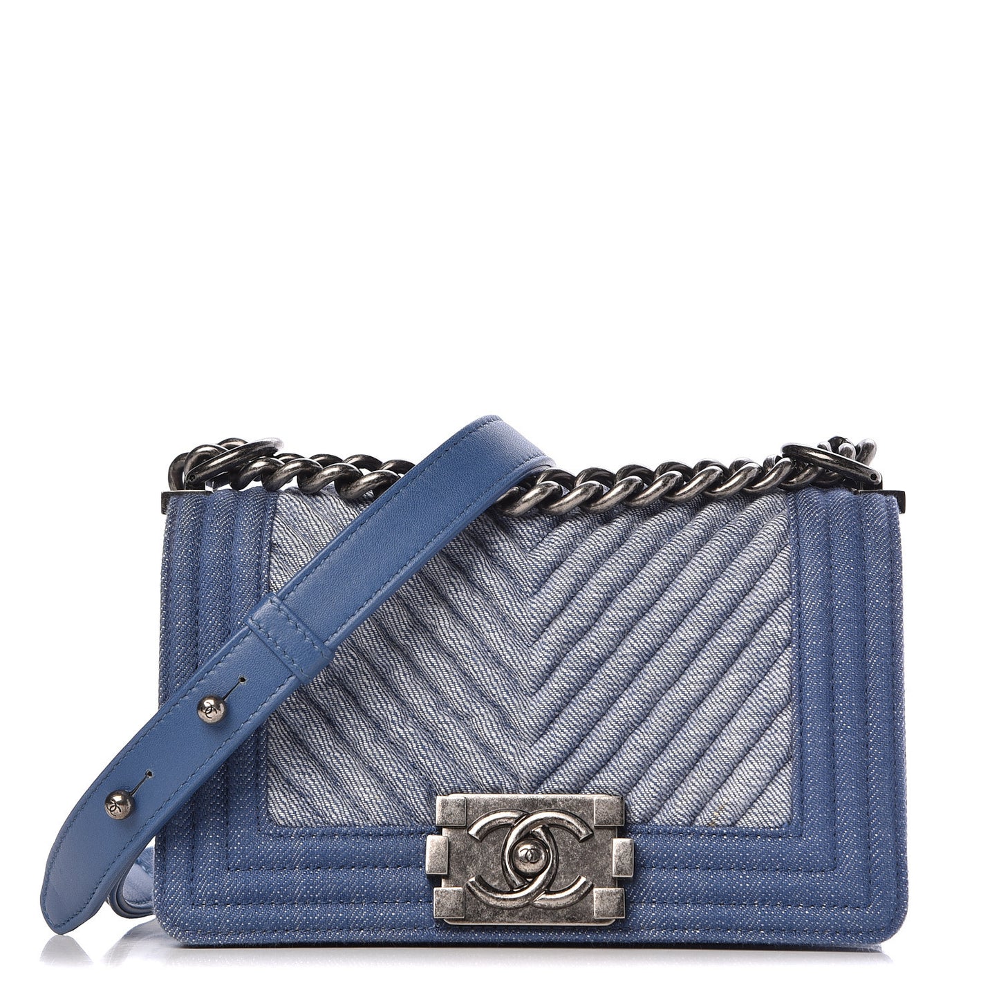 Denim Chevron Small Boy Flap Light Blue