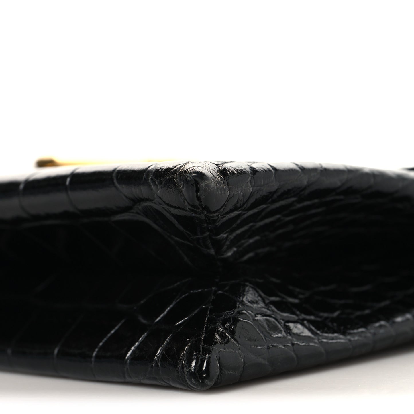 Calfskin Crocodile Embossed Medium Monarch Bag Black