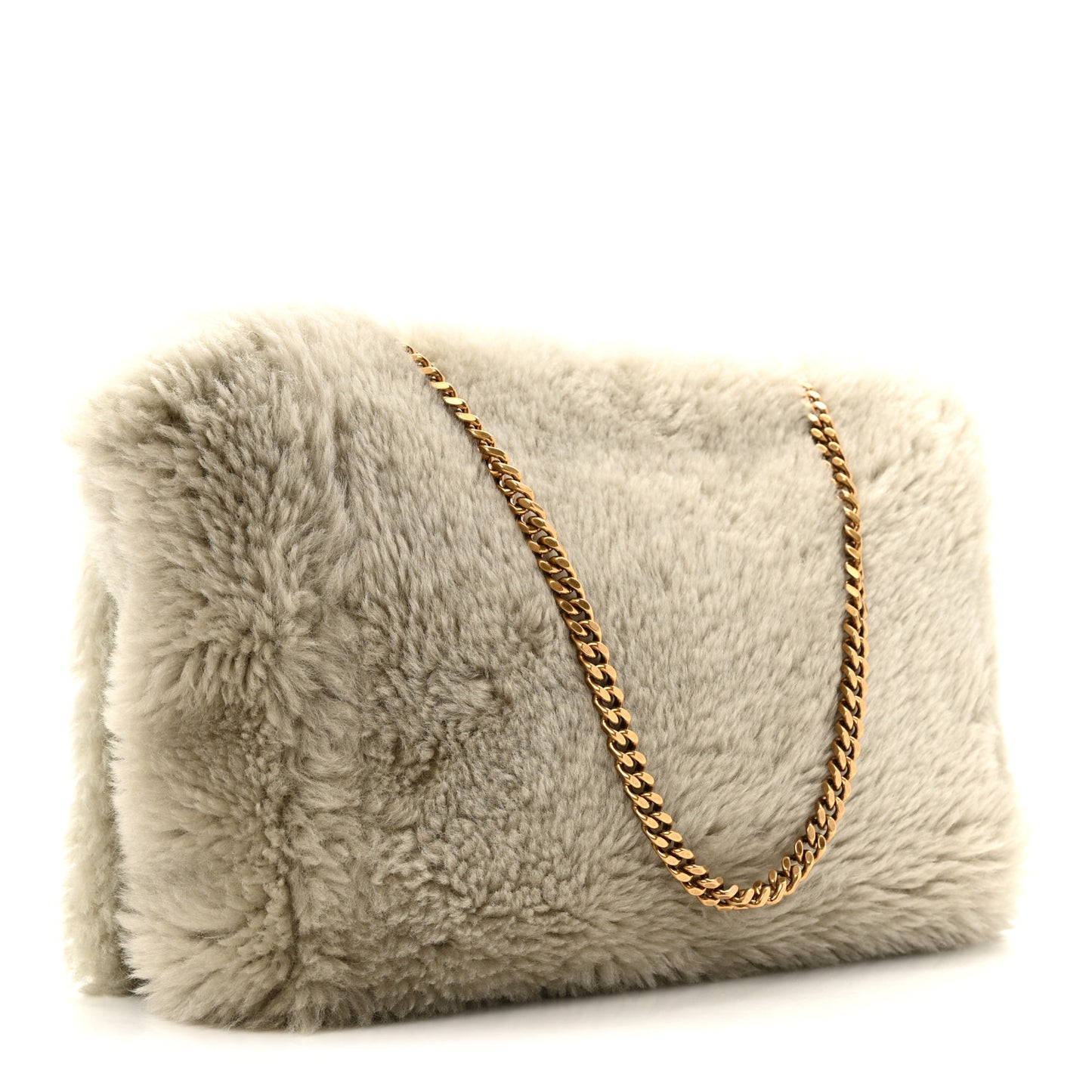 Shearling Calfskin Medium Reversible Monogram Kate Satchel Grey