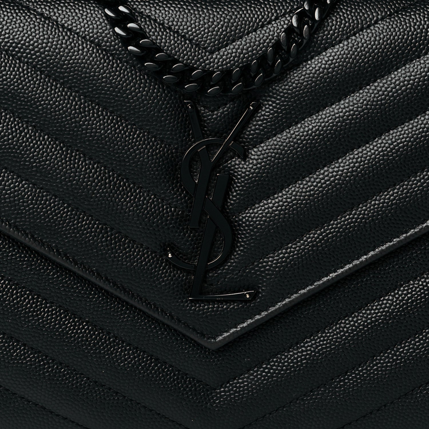 Saint Laurent Grain De Poudre Matelasse Chevron Monogram Chain Wallet Black 7 of 11