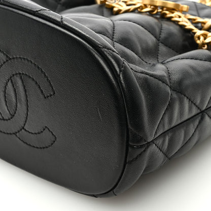 Chanel Lambskin Enamel Quilted Pending CC Bucket Drawstring Bag Black 9 of 9
