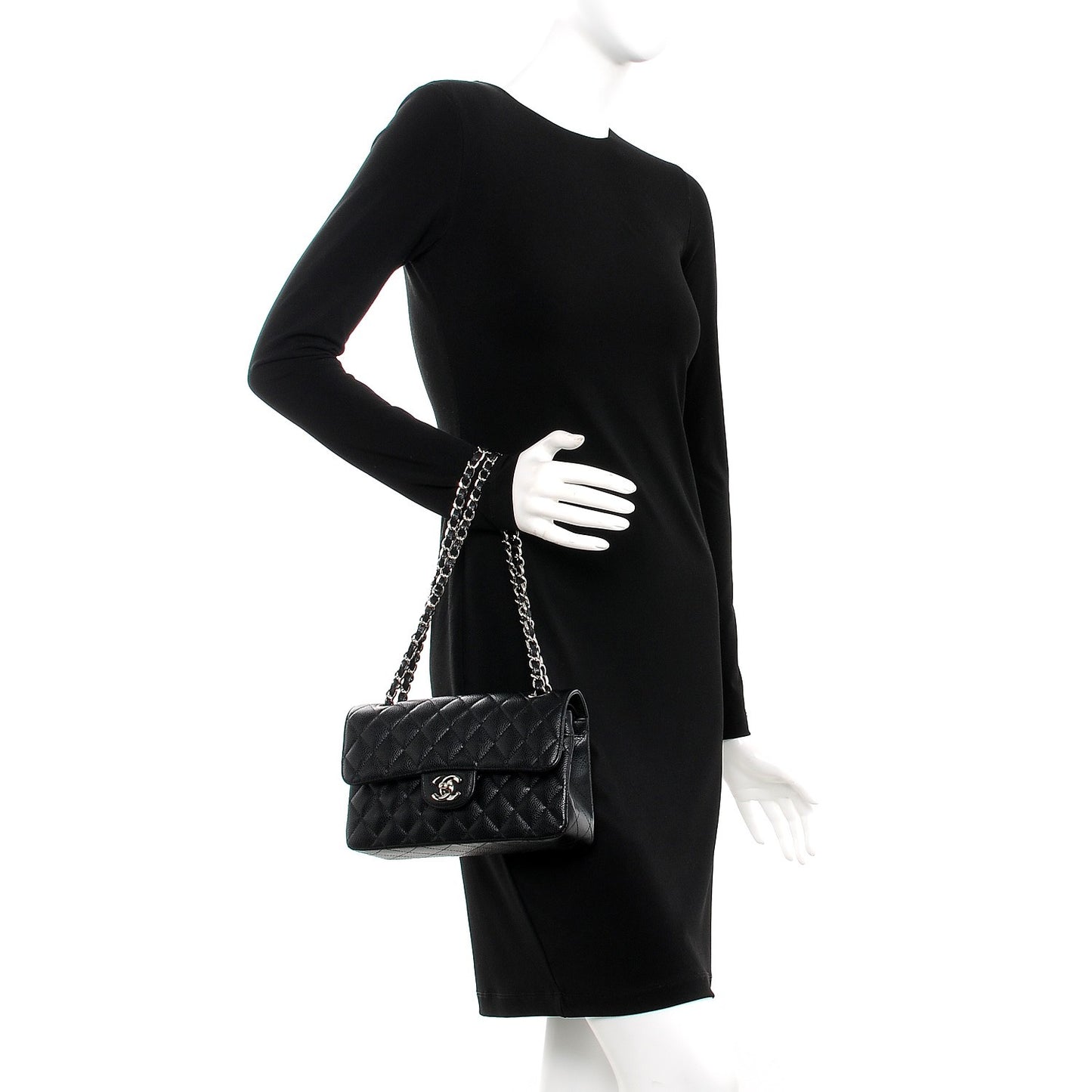 Caviar Quilted Small Double Flap Black