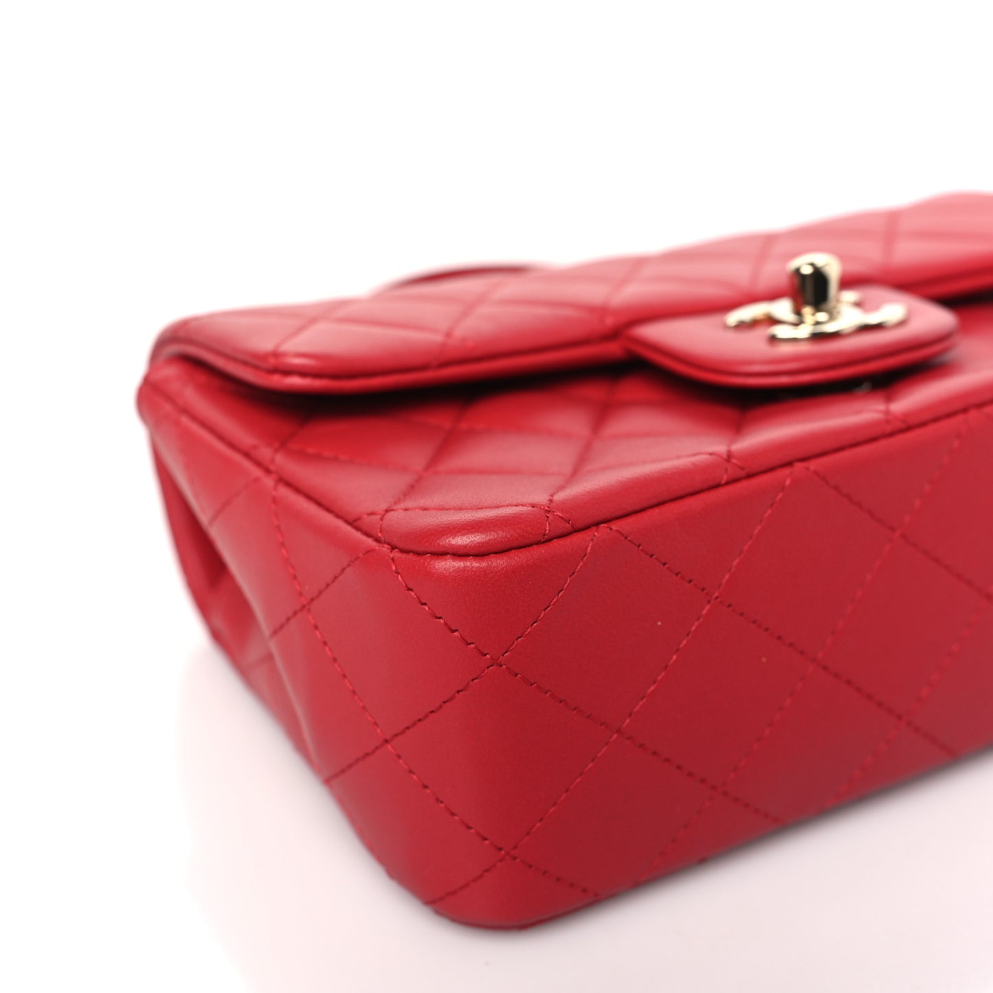 Lambskin Quilted Mini Top Handle Rectangular Flap Red
