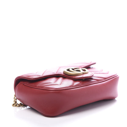 Gucci Calfskin Matelasse Super Mini GG Marmont Shoulder Bag Hibiscus Red 4 of 8