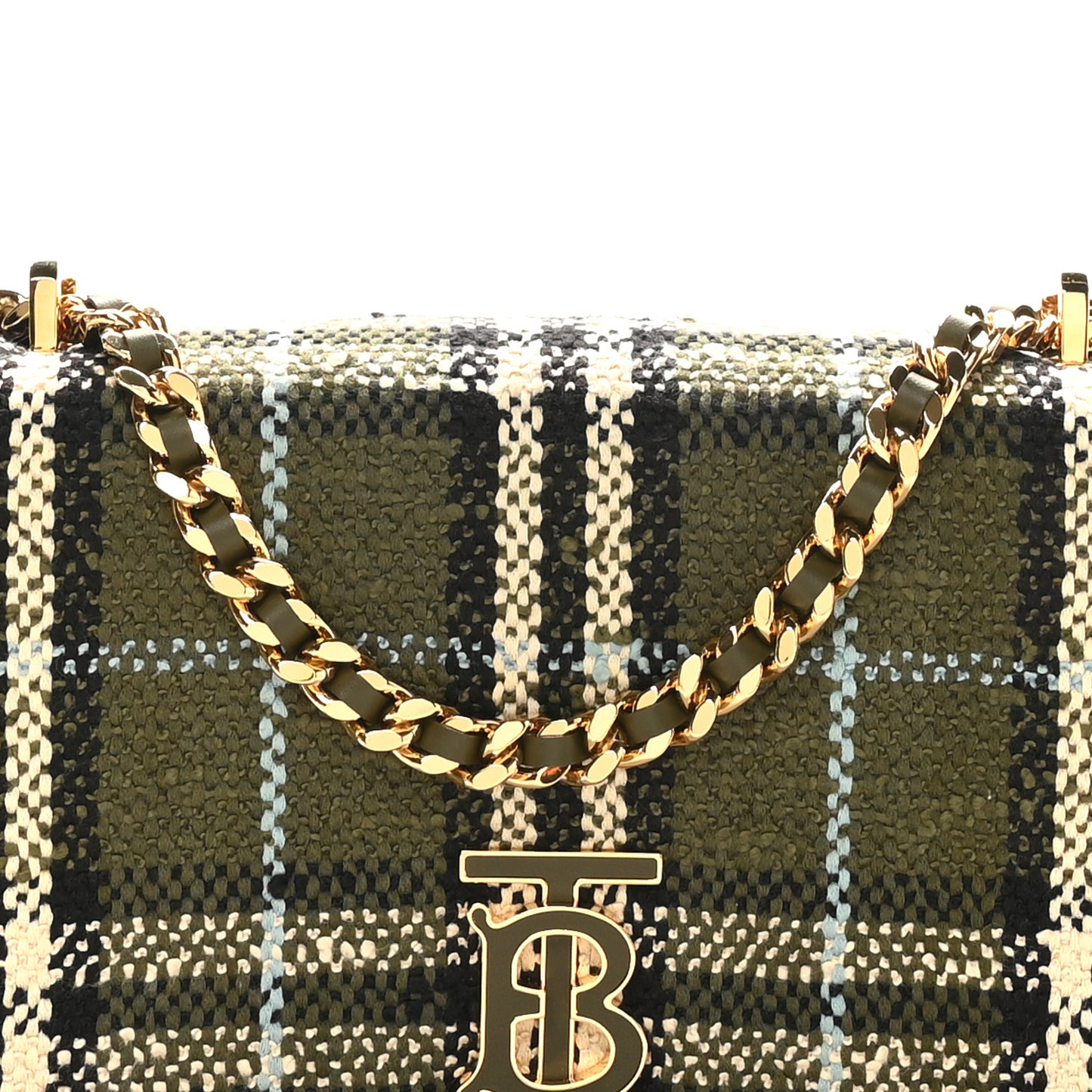 Calfskin Boucle Check Small Lola Chain Bag Olive Green